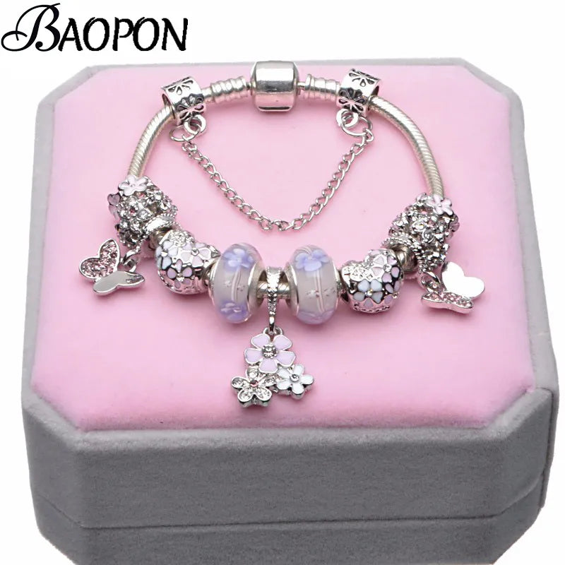 Luxury Silver Plated Charm Bracelet