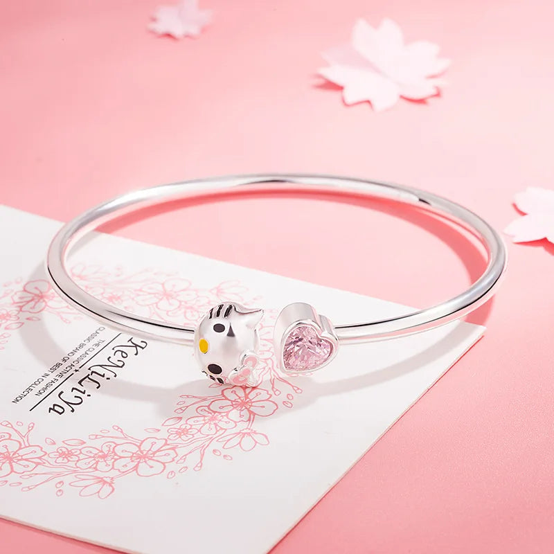 Silver Pink Diamond Hello Kitty Bracelet