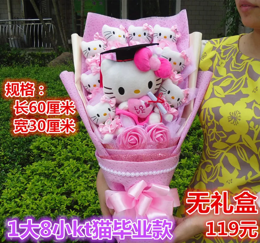 Hello Kitty Plush Stuffed Bouquet With Graduation Hats