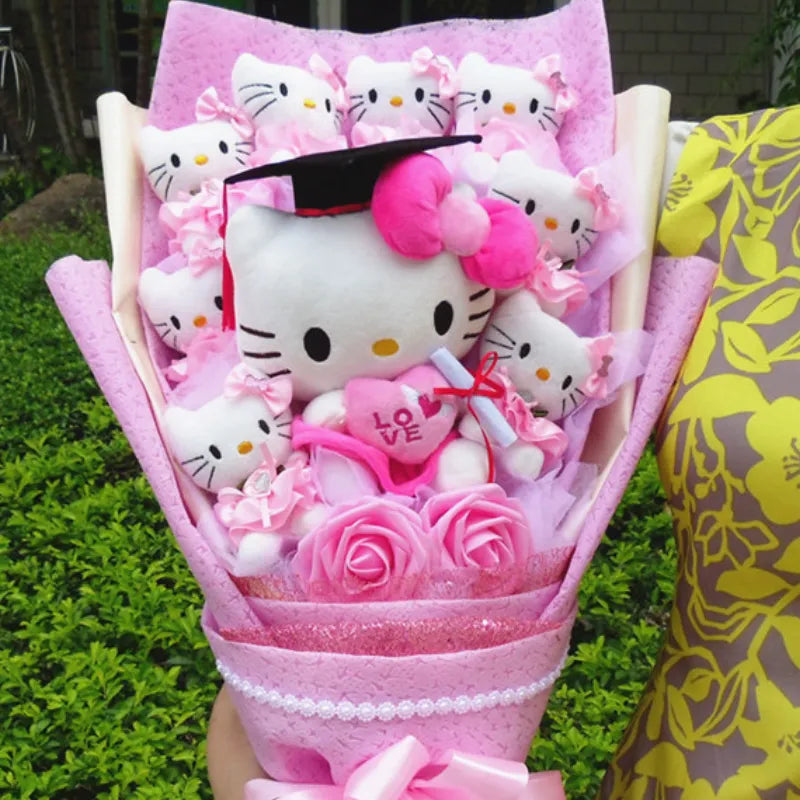 Hello Kitty Plush Stuffed Bouquet With Graduation Hats